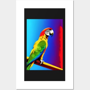 RICH COLORFUL PARROT BLUEBACKGROUND Posters and Art